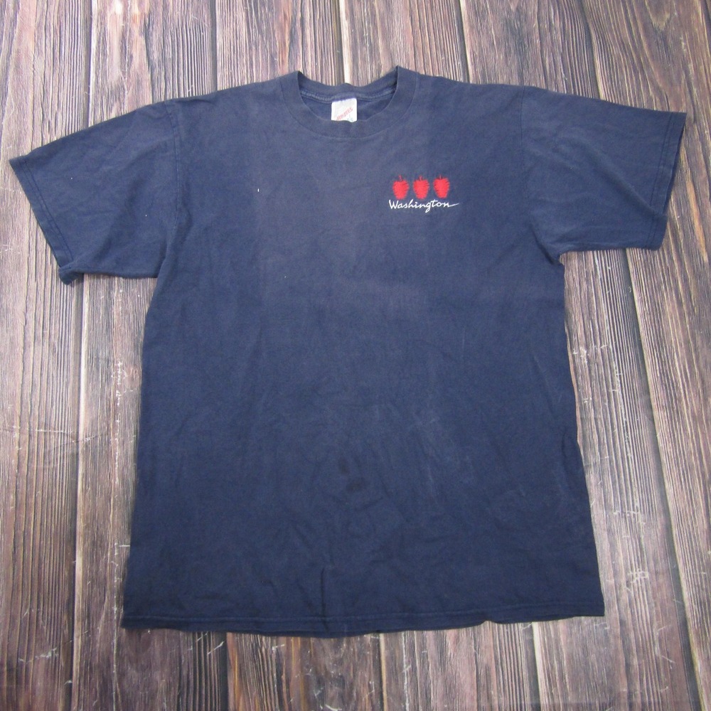 Jerzees Washington Apples‎ Shirt Mens L Navy Blue Embroidered Travel Tee